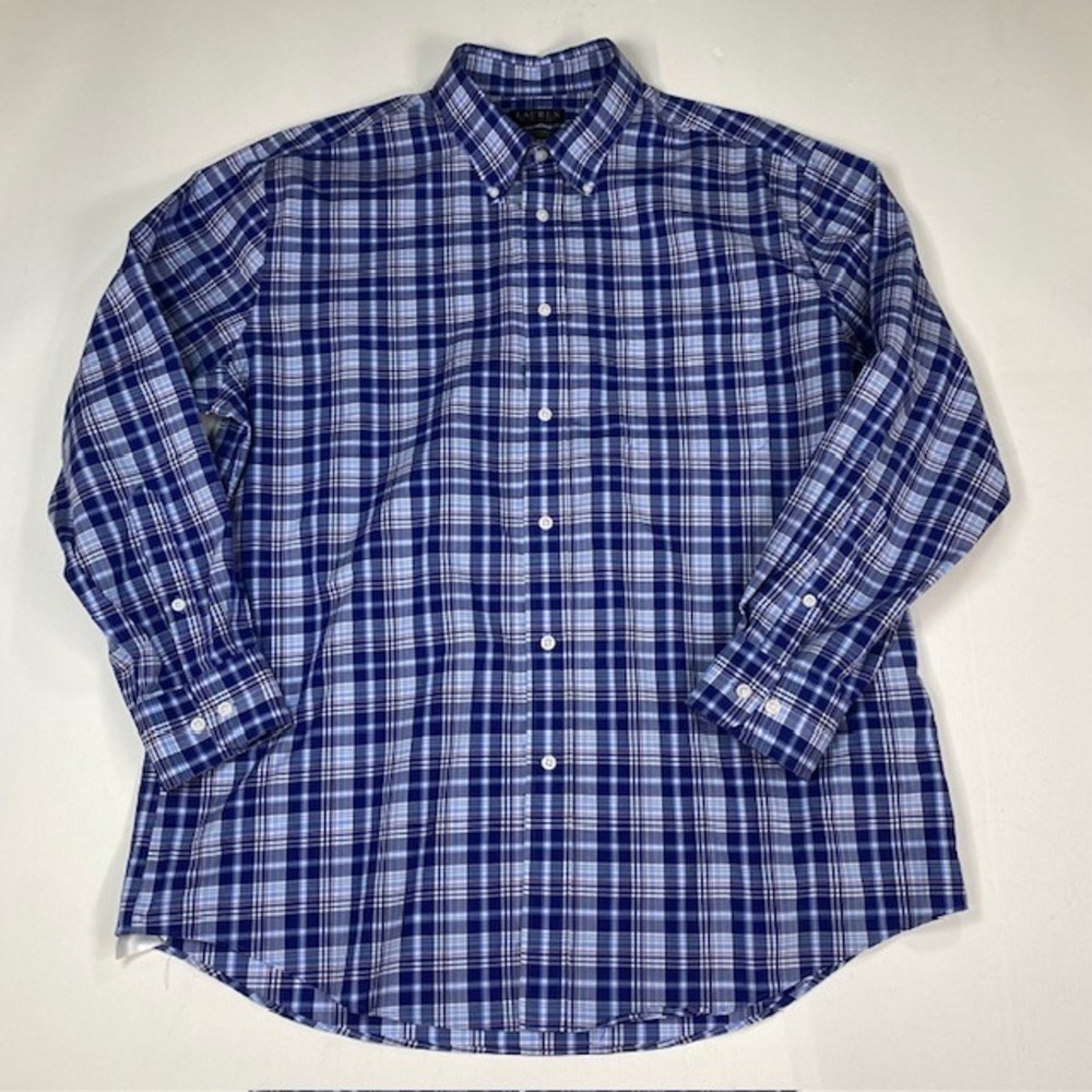Lauren Ralph Lauren Mens XL Blue Plaid Stretch Regular Fit Button Down Shirt 17